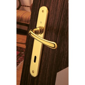 Hoppe Door handle on plate Lisboa Series M173/265 shiny gold 90 mm on interior door