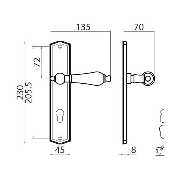 Ghidini - Door Handle on Plate - R39 QB-P